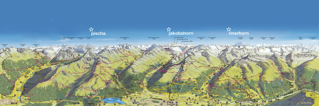 Pischa Jakobshorn Rinerhorn Sommer Panoramakarte Davos Klosters